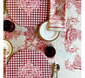 Mantel Toile Rojo - 200 cm. diametro - Lino Poliester (6 - 8  puestos)