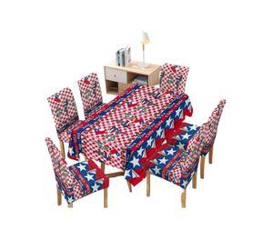 MANTEL FIESTAS PATRIAS DE TELA CON FUNDAS DE SILLAS ELASTICADAS M4