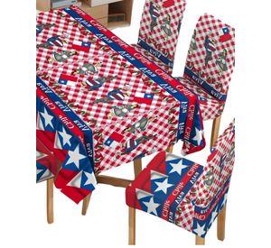 MANTEL FIESTAS PATRIAS DE TELA CON FUNDAS DE SILLAS ELASTICADAS M4
