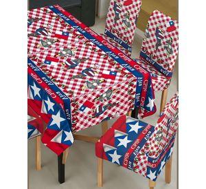 MANTEL FIESTAS PATRIAS DE TELA CON FUNDAS DE SILLAS ELASTICADAS M4