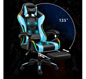 Silla Gamer Con Luz Rgb Reposapiés Y Masajeador Reclinable
