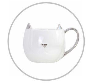 Tazón cerámica gatito gato nariz - orejas y asa plateada
