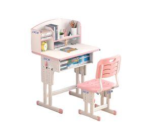 Set De Escritorio Y Silla Infantil Altura Ajustable Ultra Resistente Con Estantería Rosa