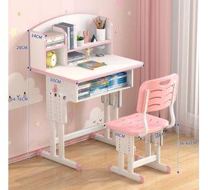 Set De Escritorio Y Silla Infantil Altura Ajustable Ultra Resistente Con Estantería Rosa