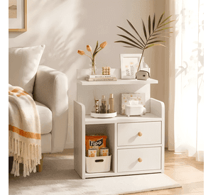 Velador mesa de noche MDF organizador 2 cajones blanco