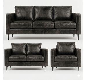 JUEGO LIVING 321 MEMPHIS NEGRO EN CUERO SINTETICO ENVEJECIDO PRODCUTO CON RESORTES POCKET