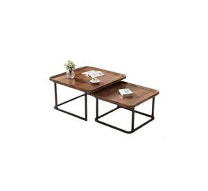 Set 2 Mesas De Centro Anidables Cuadradas Madera MDF Y Metal Cafe