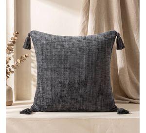 Set 2 Fundas de Cojín Chenille con Borlas Gris 45x45 cm Colección Capri Linosa