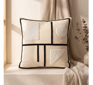 Set 2 Fundas de Cojín Tufting Geométrico Abstracto Beige 45x45 cm Colección Bauhaus Viena
