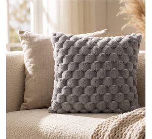 Set 2 Fundas de Cojín Peluche Burbuja Gris 45x45 cm Colección Perla Plata