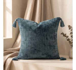 Set 2 Fundas de Cojín Chenille con Borlas Turquesa 45x45 cm Colección Capri Pantelleria