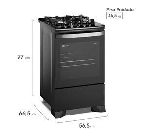 Cocina a Gas 4 Platos Parrillas Hierro Fundido F4EPB Negra