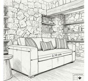 Living 311 Europa Marengo sofa 3 suerpos con resortes + 2 sitiales de madera