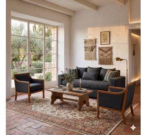 Living 311 Europa Marengo sofa 3 suerpos con resortes + 2 sitiales de madera