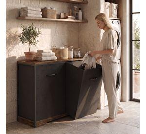 Gabinete Comoda Para Ropa Sucia Baño Y Logia 2 Cestos Tela Marrón SNJ001-R