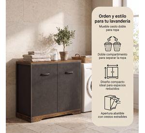 Gabinete Comoda Para Ropa Sucia Baño Y Logia 2 Cestos Tela Marrón SNJ001-R
