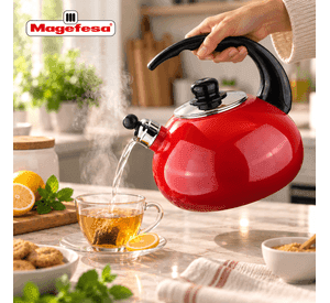 Tetera Silbadora Magefesa Coral 2,2 Litros Acero Vitrificado Roja