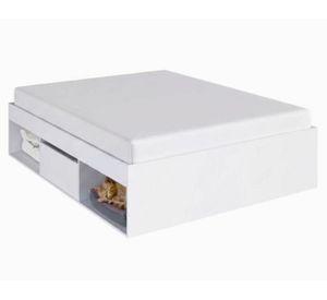 Cama Multifuncional pets 2 plazas blanco + cajones y nicho de mascotas integrado
