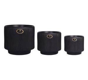 Set 3 Macetas Decorativas Estriadas Textura Cilíndrica ALJ