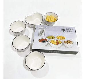 Set Bowl Ceramica 5 Piezas Bowls Blancos Corazon Cocina