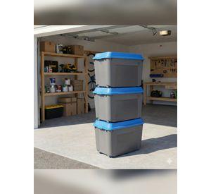 Caja Baúl 210L Gris con Tapa Azul Reyplast Ultraforte