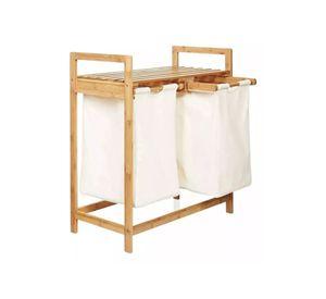 Cesta canasto de ropa sucia con soporte de bambú 73 cm marrón claro