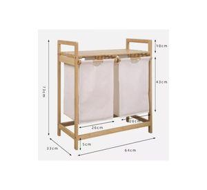 Cesta canasto de ropa sucia con soporte de bambú 73 cm marrón claro