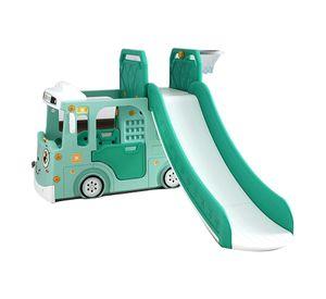 Set 3 en 1 Autobús Tobogán y Aro Basketball Verde