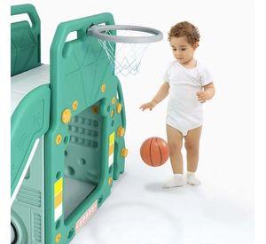 Set 3 en 1 Autobús Tobogán y Aro Basketball Verde