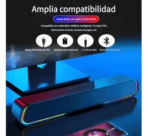 Soundbar parlante gamer bluetooth luces rgb 1200mah #12