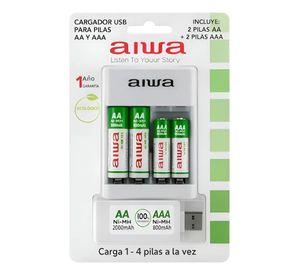 Cargador USB Para Pilas AA AAA Aiwa Con 4 Pilas Recargables
