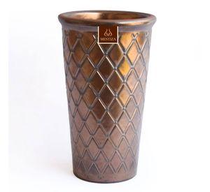 Florero Ceramico Centro de Mesa, Color Bronce, textura rombo, Cilindrico 20cm