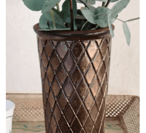 Florero Ceramico Centro de Mesa, Color Bronce, textura rombo, Cilindrico 20cm