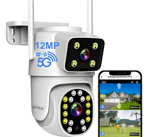 Atsg® Doble Lente Camara Seguridad Exterior 8mp Impermeable