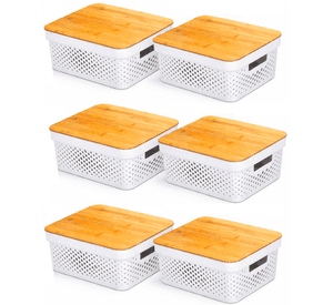 Pack 6 Cajas Organizadoras Tapa Bambu Canastos Multiuso 11 Litros