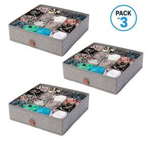 Pack de 3 Cajas Organizadoras Closet Carry All 16 Divisiones Ropa Interior Accesorios Gris