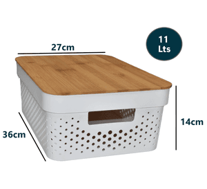 Pack 3 Cajas Organizadoras Tapa Bambu Canastos Multiuso