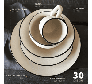 Juego de loza 30 PCS cerámica oporto Crema #5