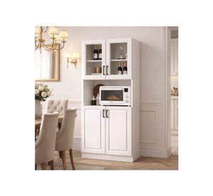 Mueble De Cocina De Pata Estante Con Vidrio 60x36x176cm Color Blanco