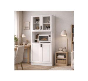 Mueble De Cocina De Pata Estante Con Vidrio 60x36x176cm Color Blanco