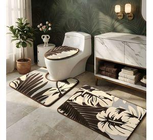 JUEGO PARA BAÑO DE 3 PIEZAS CON DISEÑO FLOR COLOR MARRON