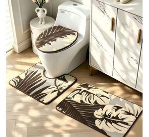 JUEGO PARA BAÑO DE 3 PIEZAS CON DISEÑO FLOR COLOR MARRON