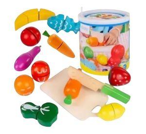Balde con Frutas Y Verduras para Cortar Juguete de Madera