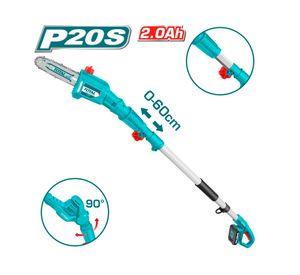 Motosierra mini inálambrica 20V 46 cm + cortasetos TPTS201681 + batería y cargador