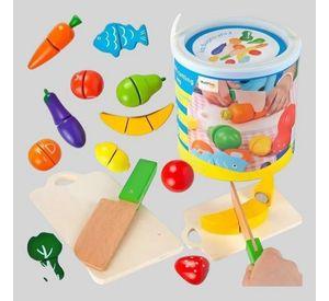 Balde con Frutas Y Verduras para Cortar Juguete de Madera