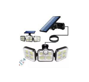 Luz solar foco triple cabezal con sensor de movimientos negro con cable