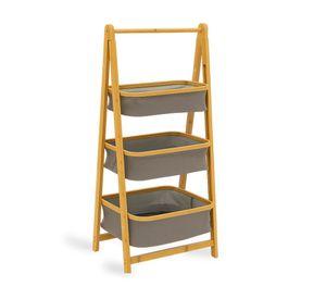 Estante de Almacenamiento Plegable Organizador 3 Niveles Cestas de Tela Gris