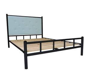 Cama 2 Plazas Negro Respaldo Celeste