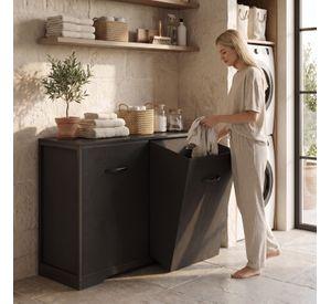 Gabinete Comoda Para Ropa Sucia Baño Y Logia 2 Cestos Tela Negro SNJ001-B