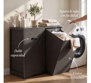 Gabinete Comoda Para Ropa Sucia Baño Y Logia 2 Cestos Tela Negro SNJ001-B